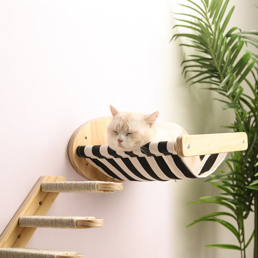 🐱 Aire d’Escalade Murale en Bois pour Chat – Hamac, Escalier & Capsule | Pine Wood Cat Climbing Wall – Hammock, Stairs & Capsule Toy